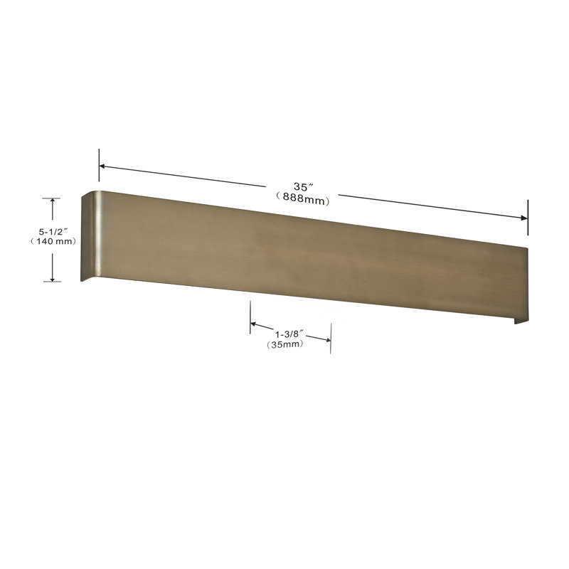 Applique murale longue linéaire encastrée Foline, Doré, 5,5 po x 24 po x 1,3 po