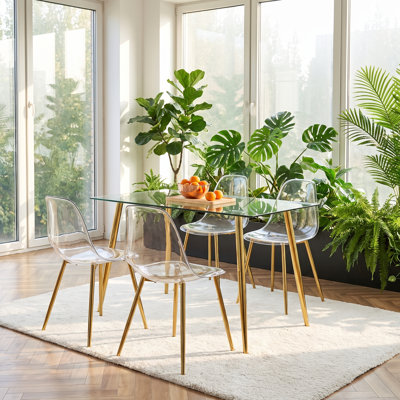 Vesta Modern Rectangle Dining Table Set With Clear Chairs