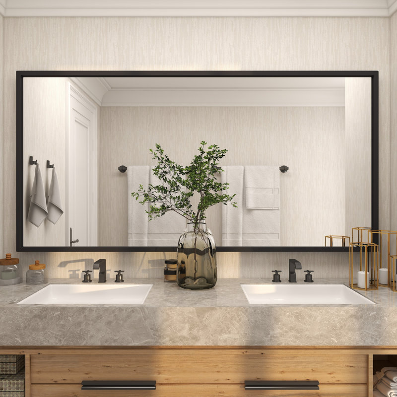 Grand miroir de plancher en métal noir minimaliste