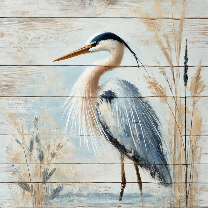 «Rustic Coastal Blue Heron», impression sur toile, H 12 po x l 12 po x P 1 po