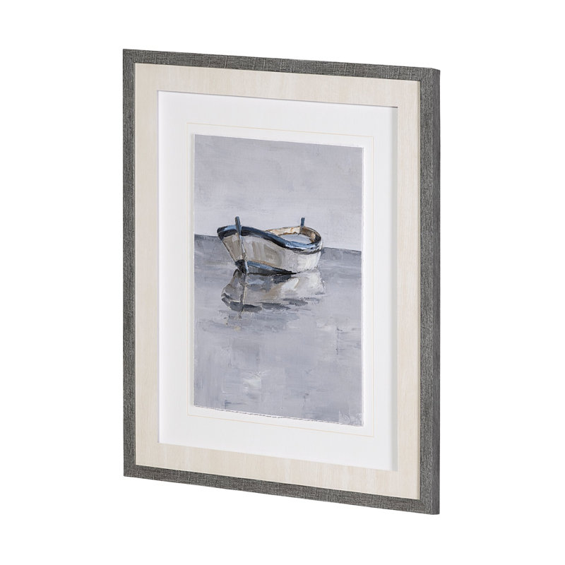 «Boat on the Horizon II» par Ethan Harper, reproduction d'art encadrée et texturée encadrée sous verre