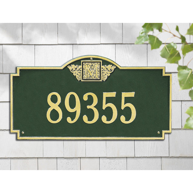 Plaque d'adresse murale monogramme à 1 ligne, Vert et or, Oui