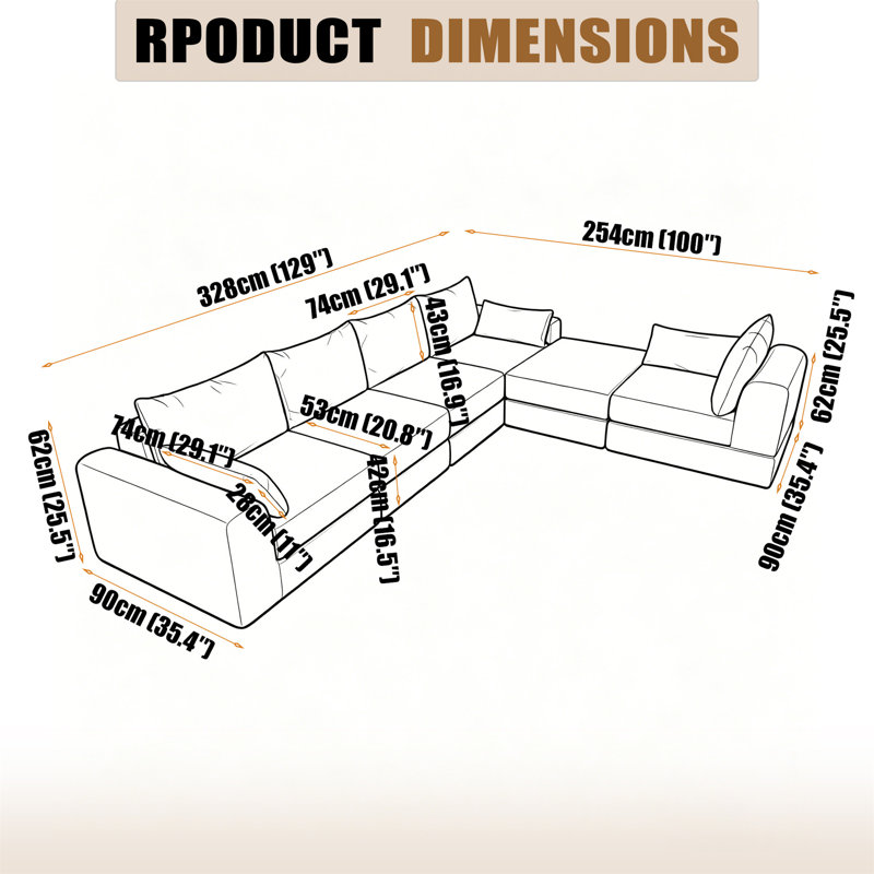 Ensemble de canapé modulaire en L, Cream Corduroy