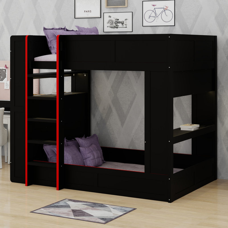 Lit superposé multifonctionnel avec bureau, tablettes, DEL et station de charge