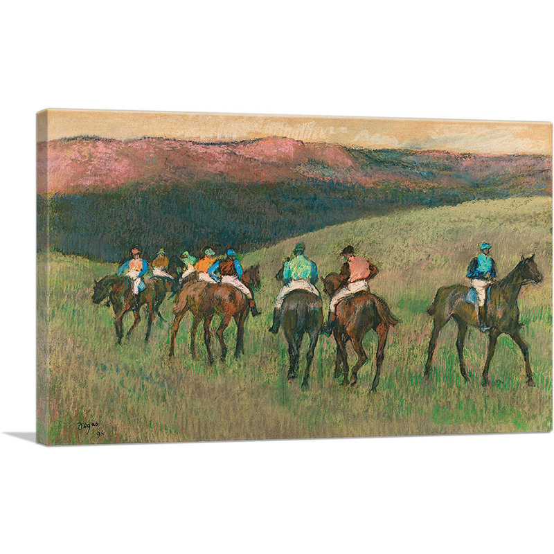 «Racehores In A Landscape 1894» par Edgar Degas - peinture sur toile tendue, H 18 po x l 26 po x P 1,5 po