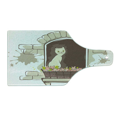 Ambesonne Umber Tempered Glass Cutting Board Cartoon Pet Cat Animal Umber Black and White