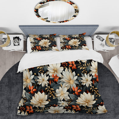 Ensemble de housse de couette à motif géométrique beige et blanc à motif floral beige et blanc