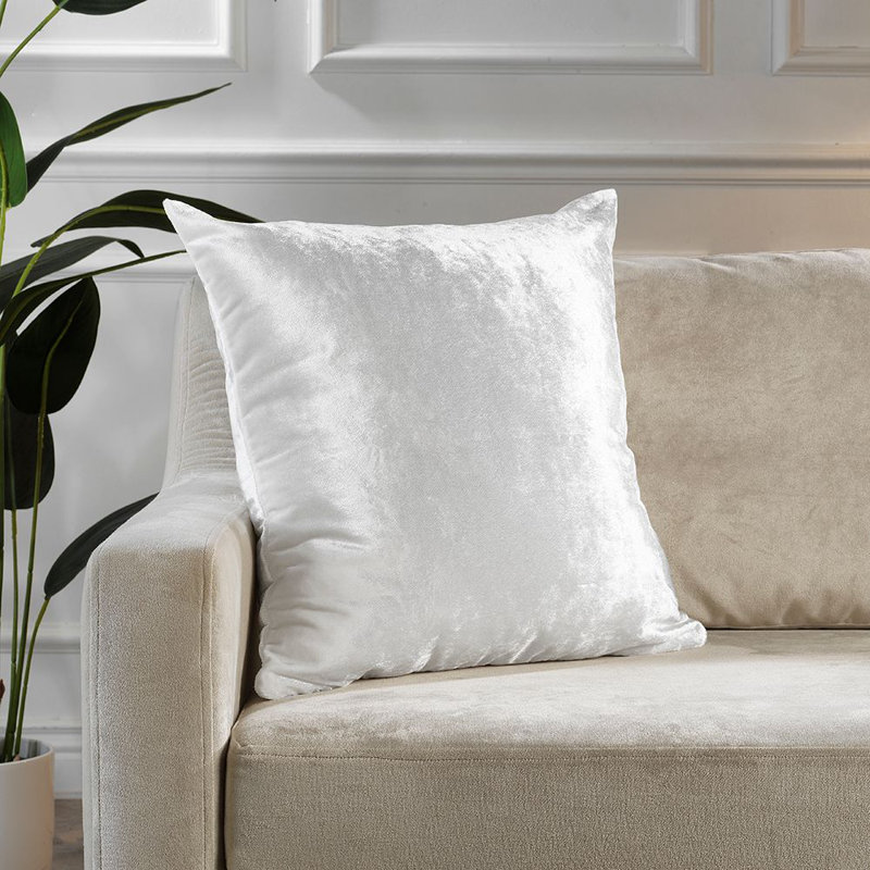 Housse de coussin en velours brillant, Blanc, Carré 12 po