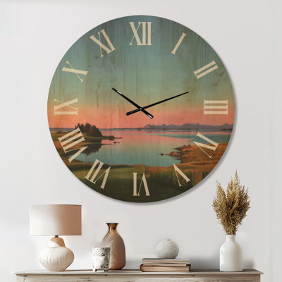 Oversized Landscape Wood Wall Clock – Summer Sunrise Meadows in Canada