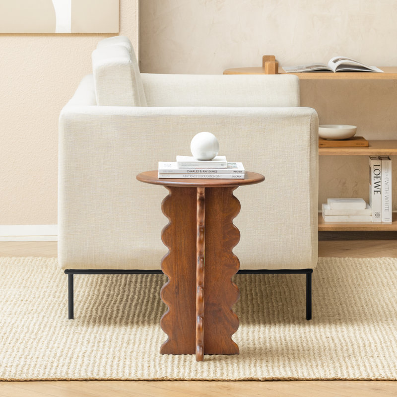 Dianella Solid Wood End Table with Scalloped Legs, Walnut