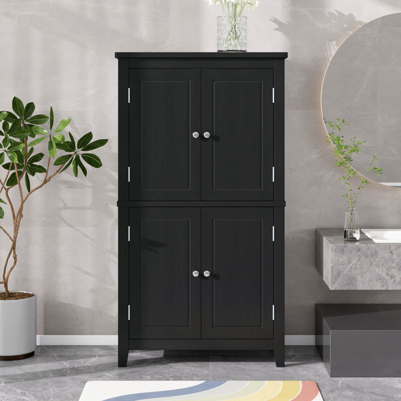 Armoire de rangement élégante pour salle de bain, armoire autoportante avec 4 portes et tablettes réglables