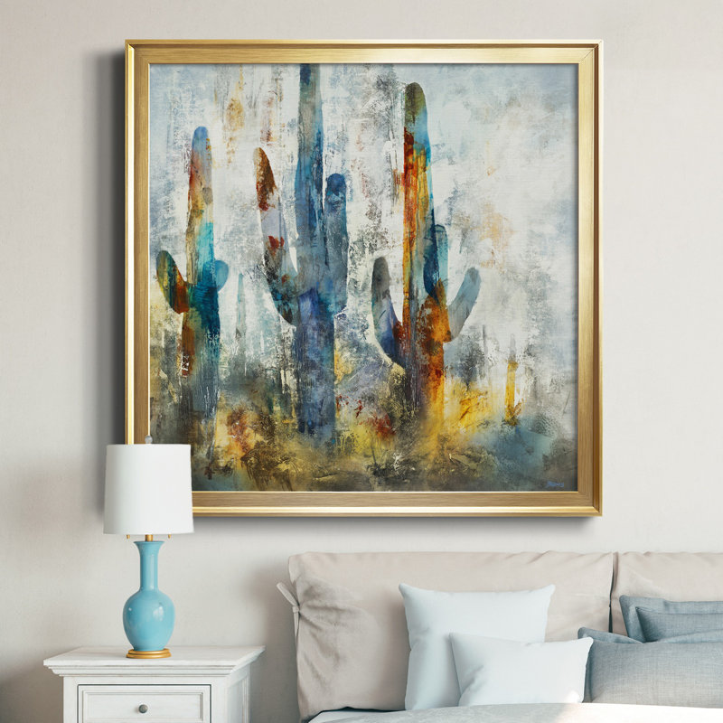 " Saguaro Forest " Painting Print, 28" H x 28" W x 1" D, Maple Framed