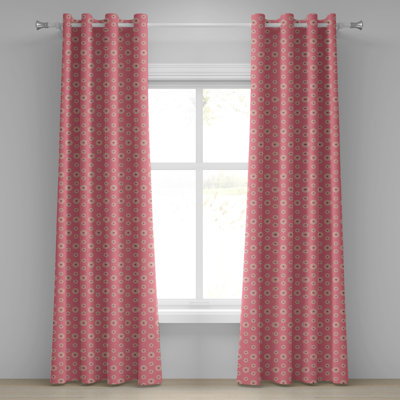 Union Rustic Floral Grommet Curtain Decorative 2-Panel Window Drapes, 50"x72", Pale Yellow Pale Pink