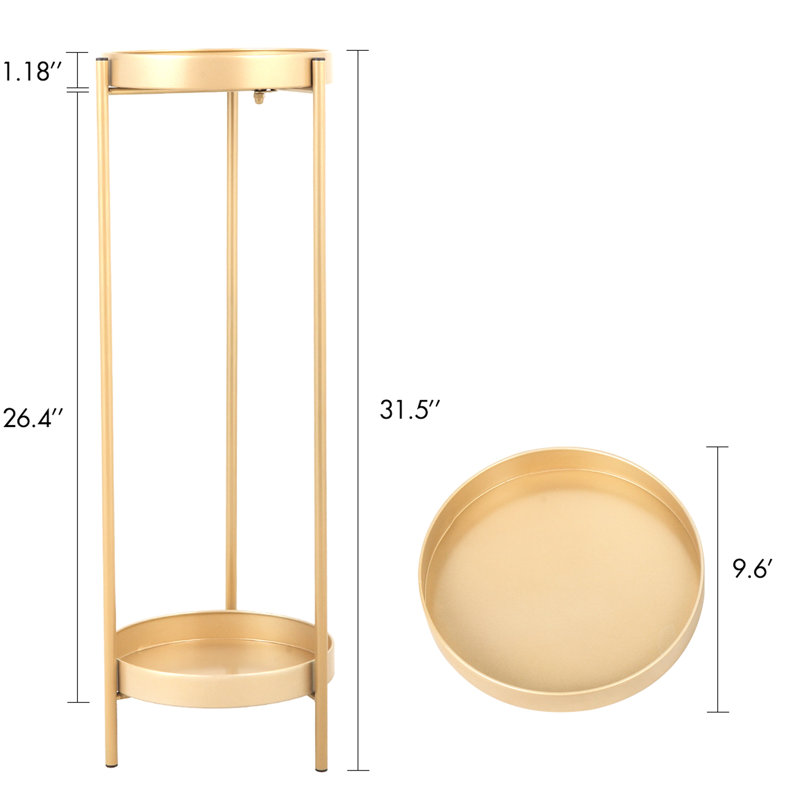 Support pour plante pliante en métal Golden 2 avec plateaux ronds et stable pour un usage intérieur et extérieur