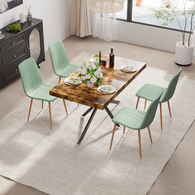 Extendable Dining Table Set with Velvet Chairs