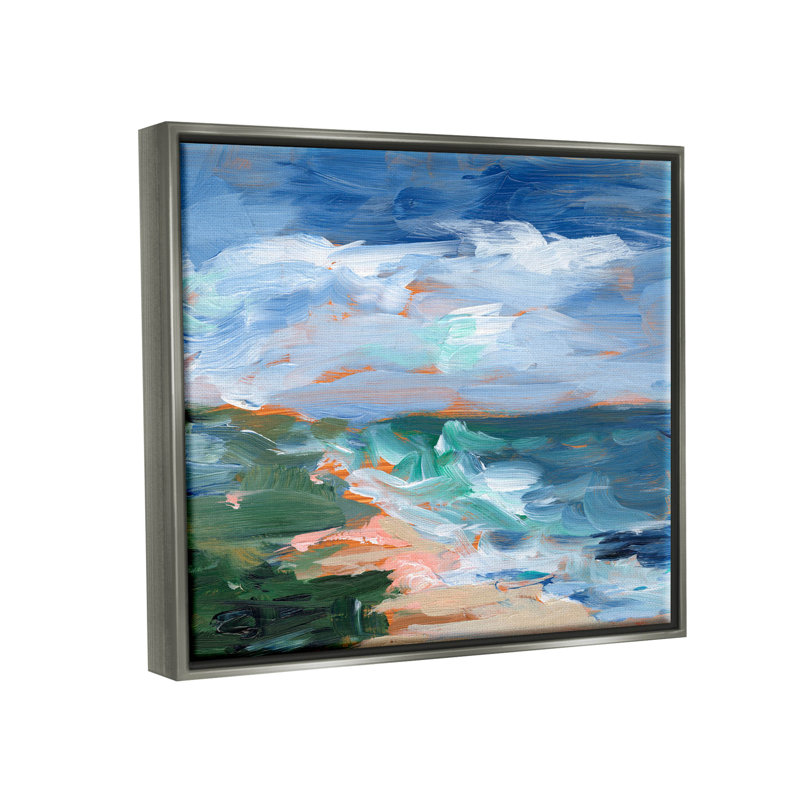 Crashing Beach Waves Abstract Landscape Canvas Print in Gray Frame