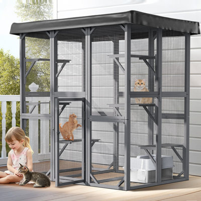 Grande maisonnette d'extérieur pour chat avec housse imperméable et anti-UV