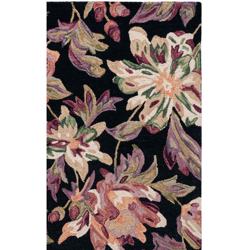 Kamaar Hand Tufted Wool/Cotton Floral Rug in Black/Plum, Rectangle 8' x 10'