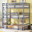 Lit superposé simple détachable en bois d'hévéa gris classique et peu encombrant, cadre minimaliste contemporain pour chambres partagées avec échelles et garde-corps