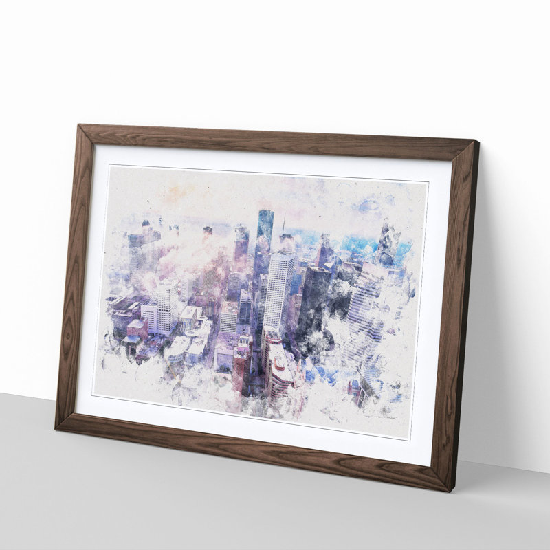 Houston Texas Skyline - Picture Frame Painting Print, 36cm H x 48cm W x 2cm D, Walnut Framed