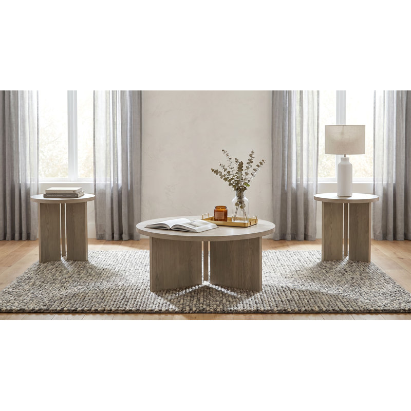 Ensemble de tables basses et de tables rondes 3 pièces Harout, Beige, 3 pièces: 2 tables de bout, table basse
