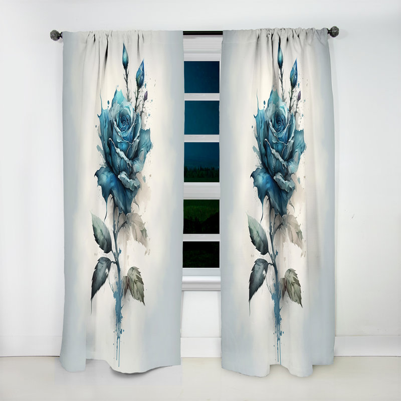 Linus - Blue Rose With Thorns - Traditional Velvet Curtain - Room Darkening - 1 panel, 52" W x 120" L
