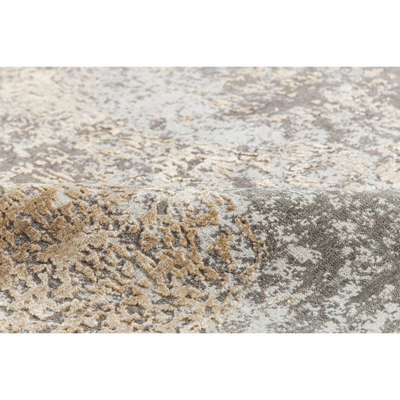 Hand Knotted Abstract Area Rug in Gray/Gold/Ivory