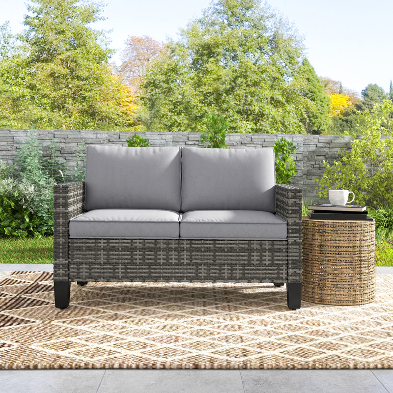 128cm Wide Straight Patio Sofa with Cushions, Grey, Dark Grey