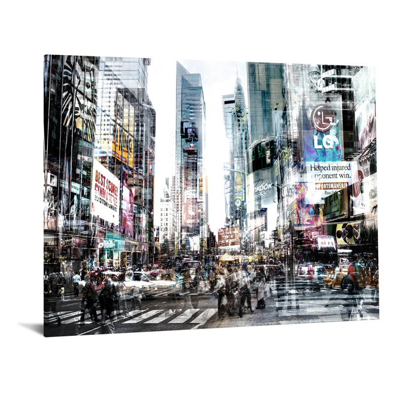 Art mural en verre trempé sans cadre Times Square Hustle - 40 po x 60 po