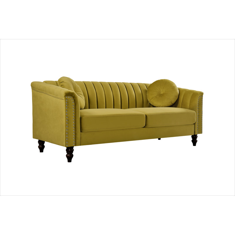 Drevin 75.2'' Velvet Sofa, Greenish Yellow