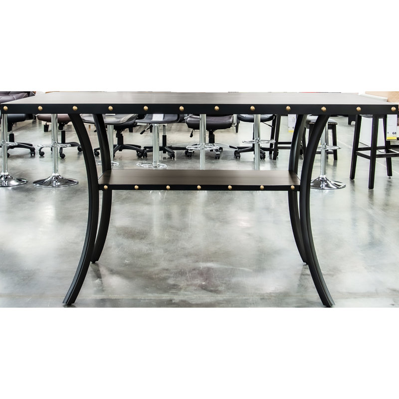 Table de salle à manger rectangulaire à hauteur de comptoir en bois naturel - avec rangement et garniture cloutée, Chêne gris