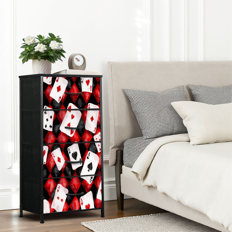 4 Drawer Dresser for Bedroom, Narrow Chest of Drawers, Wooden Top and Study Iron Frame 18"x37.5"-(WxH)