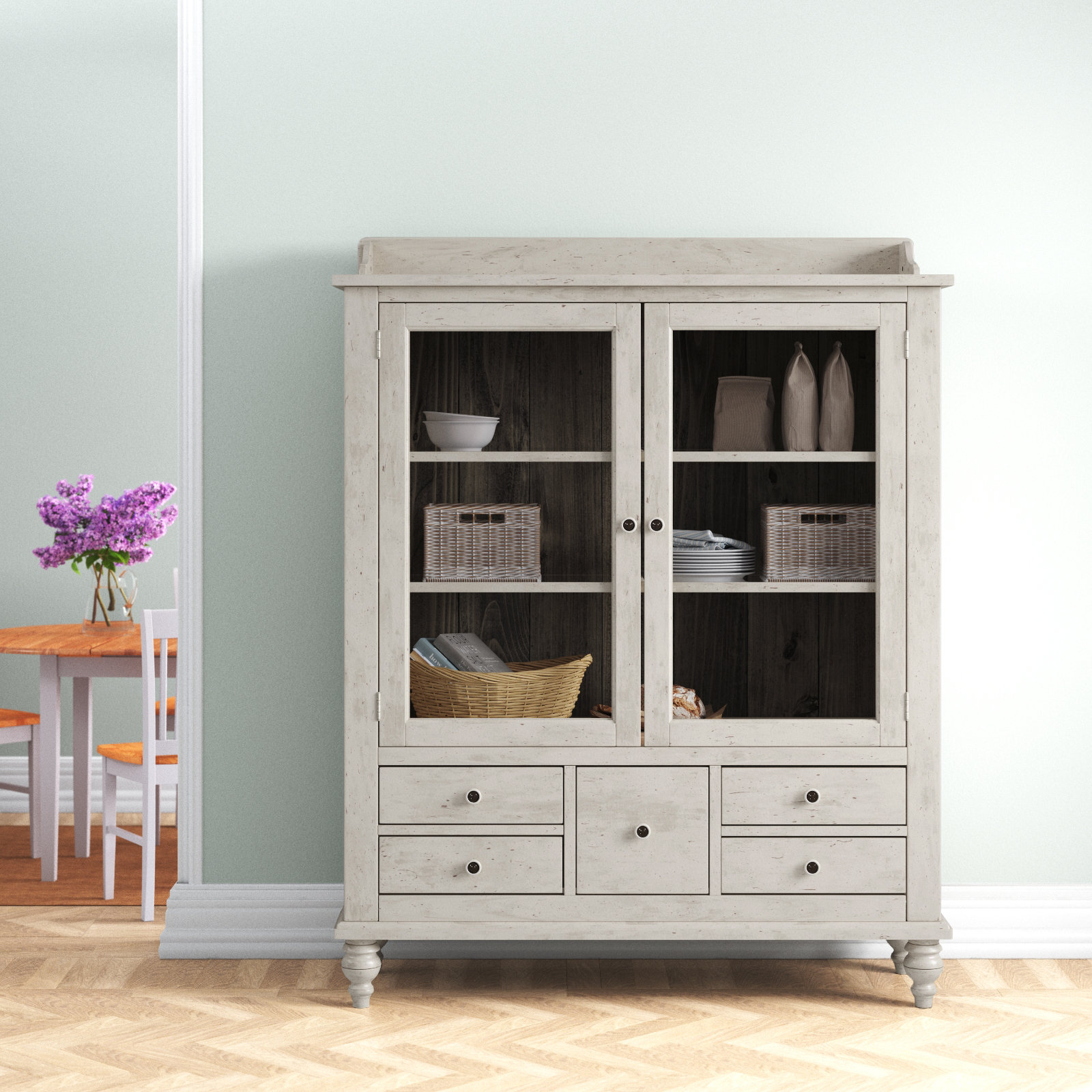 YEHTOKHOME Buffet Cuisine avec Prises Électriques et LED, Vaisselier Salle à Manger 120x40x170 cm, avec 4 Portes et 3 Tiroirs, Plan de Travail et Cave à vin Intégré (Blanc-1