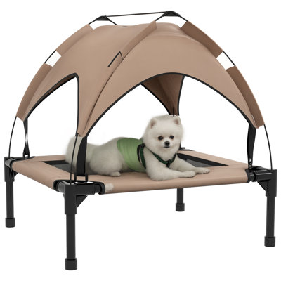 Elevated Dog Bed with Canopy, Raised Outdoor Pet Bed for Camping, Portable Raised Pet Cot with Washable Breathable Mesh, for Indoor Outdoor, Large Dogs, 30" x 24" x 27", Light Gray