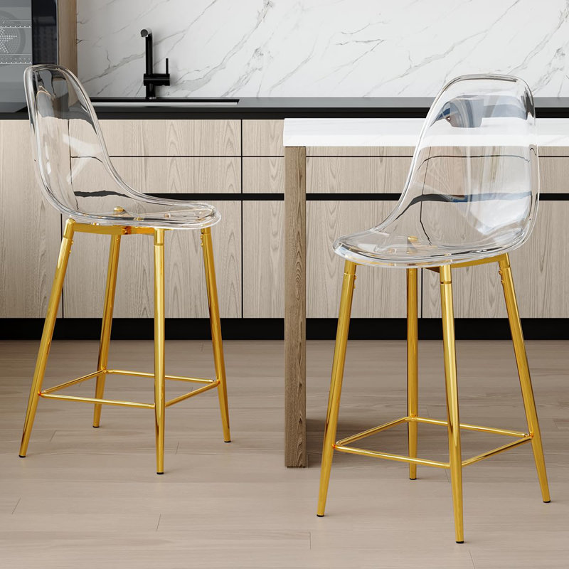Ensemble de 2 tabourets de bar modernes 25,6 po avec structure en métal, Doré, 2