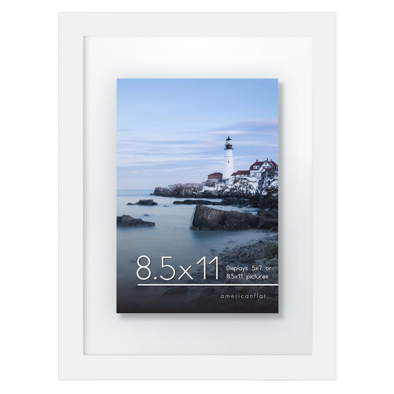 Cadre photo flottant avec verre poli à suspendre et plateau horizontal et vertical, Blanc, 8 po x 10 po