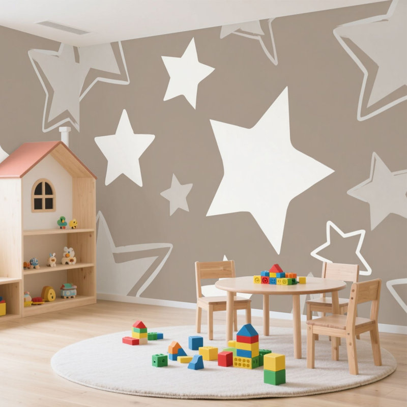 Papier peint adhésif pelez et collez les étoiles gris sans couture pour les enfants en bas âge pour le tissu imprimé d'art mural auto-adhésif et amovible