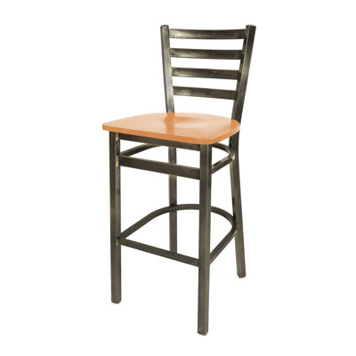 Lima Ladder Back Barstool - Mahogany Wood Seat - Steel Frame -