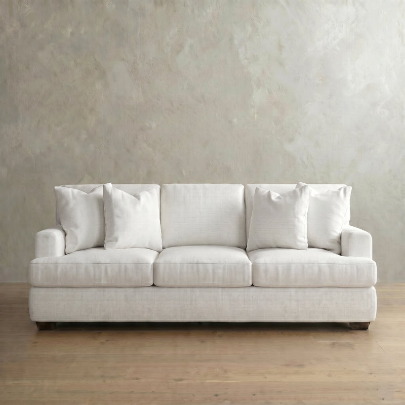 Emilio Upholstered 90'' Sofa, Bevin Natural Linen Blend