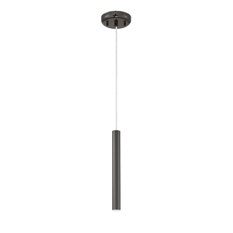 Bowning 1 - Light LED Single Pendant, Pearl Black, 12" H x 1.25" W x 1.25" D