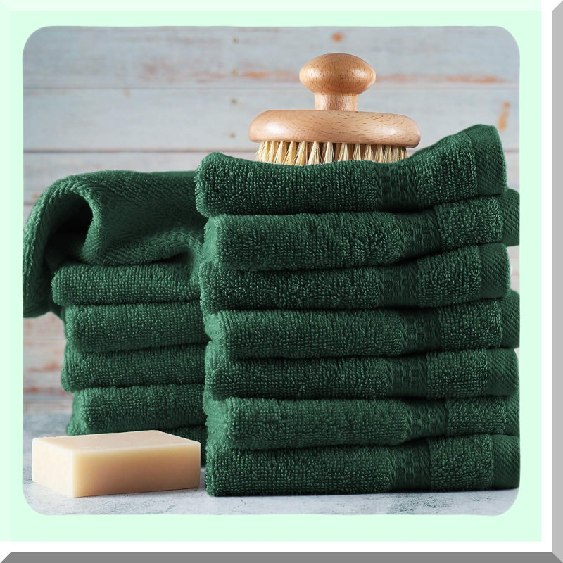 EcoSoft 12-Pack Cotton Washcloths - High Absorbency, Quick Dry, Soft 13x13 Body & Face Cloths in Hunter Green
