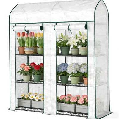 Portable Greenhouse, Mini Greenhouse With Three-Tier Plant Shelf And Two Roll-Up Doors