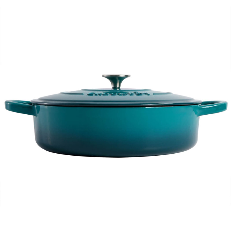 Braisière ovale en fonte 5 pintes avec couvercle, Bleu sarcelle-ombrée