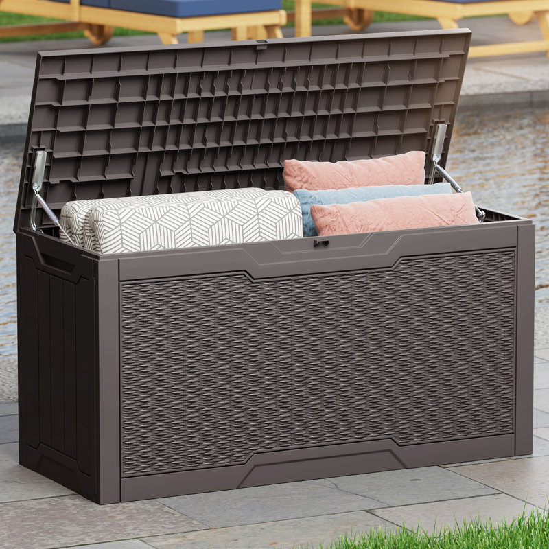Edrosie Inc 80 Gallon Weatherproof Resin Outdoor Deck Box for Patio Storage, Dark Brown