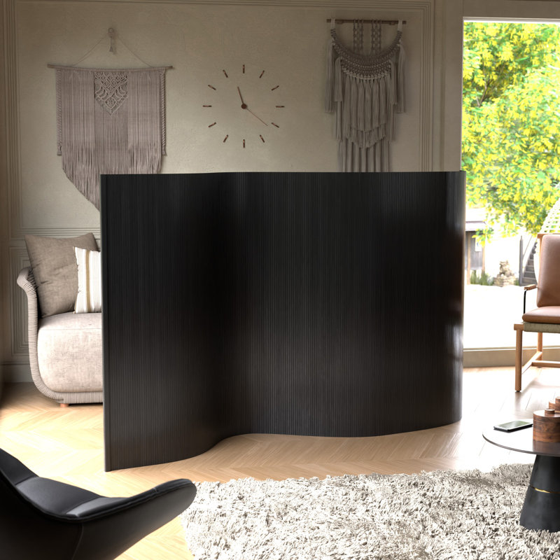 Siena Rolling Bamboo Room Divider, Black, 4 ft. Short
