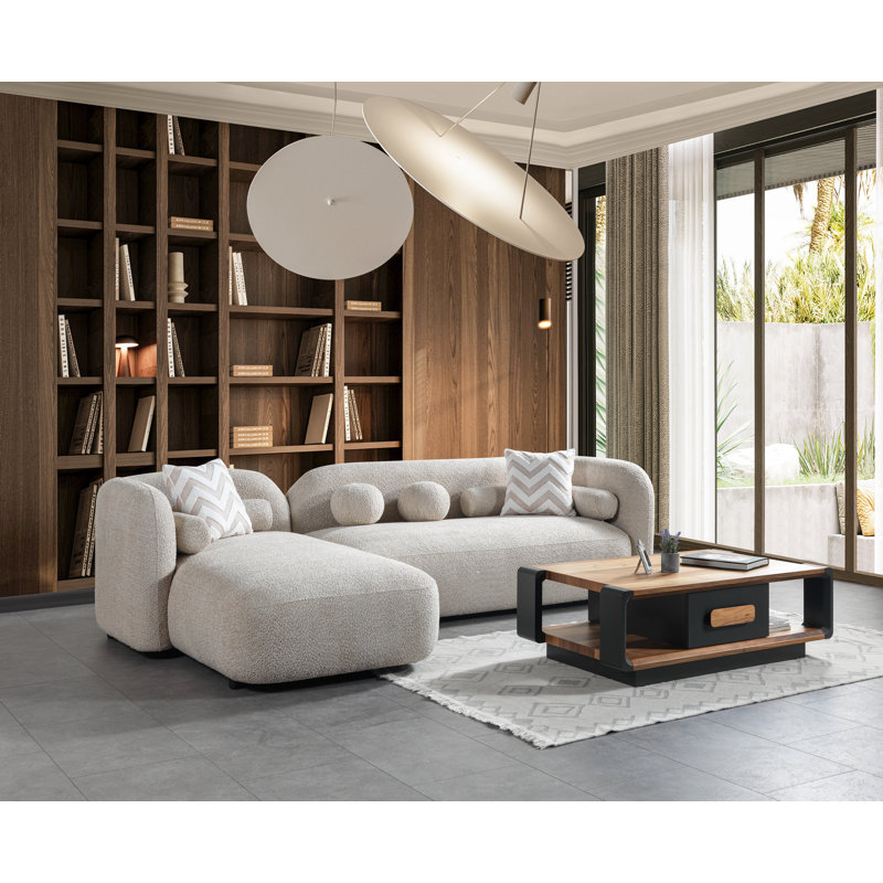 Canapé modulaire courbé et chaise longue Hough, Boucle de sable, Orienté à gauche (vu de face)