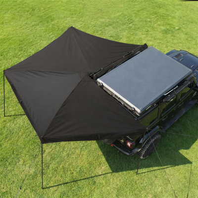 270° Driver Side Car Awning, 6.6ft Retractable Vehicle Passenger Side Shelter, 280G Ripstop Waterproof Sun Shade Canopy, All-Weather Outdoor Camping Awning for SUV Truck Van Off-Road with Roof Rack