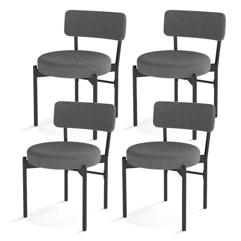Chaise de salle à manger avec dossier courbé, siège rembourré et pieds en métal pour la salle à manger, 4, Gris