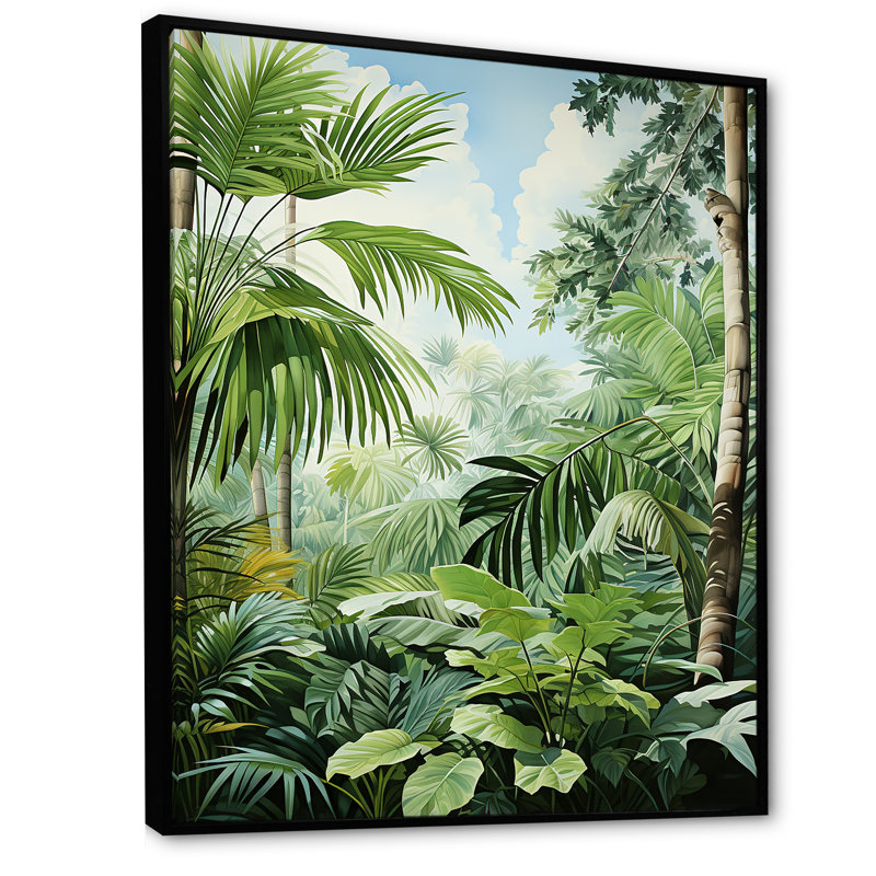 Minimalisme, jungle tropicale, tranquillité, palmiers sur toile, H 40 po x l 30 po x P 1,5 po, Cadre flottant noir