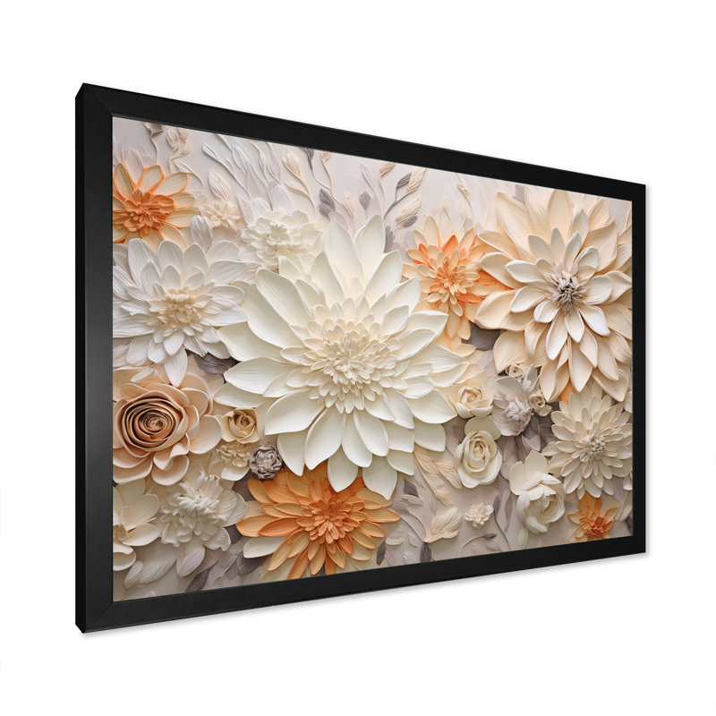 Beige et verre de fleurs de saison, Cadre simple noir, H 24 po x l 32 po x P 1 po